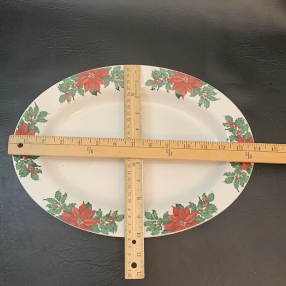 Hallmark Poinsettia Red Green 10 X 14 Inches Holiday Christmas Serving Platter - Picture 6 of 6